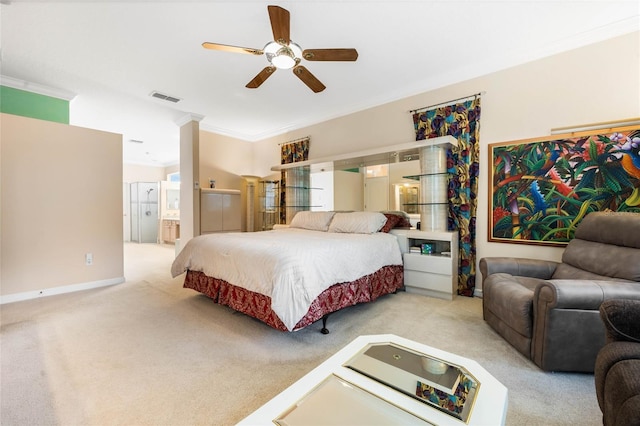 126 Seville Chase Dr, Winter Springs, FL 32708 - carpeted bedroom featuring ornamental molding, a ceiling fan, baseboards, and connected bathroom