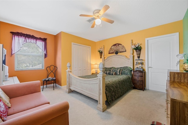 126 Seville Chase Dr, Winter Springs, FL 32708 - bedroom with light carpet, a closet, a ceiling fan, and baseboards