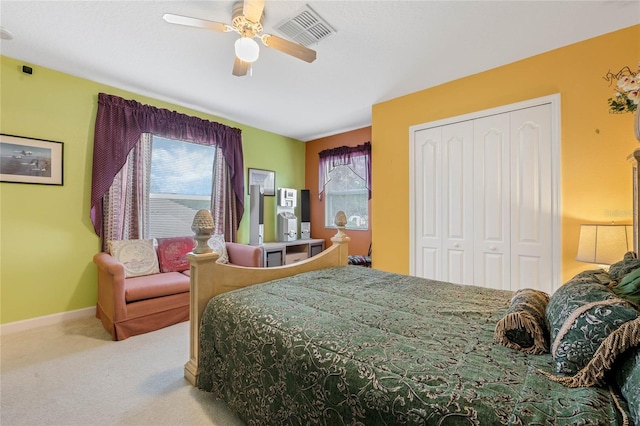 126 Seville Chase Dr, Winter Springs, FL 32708 - bedroom with carpet, a closet, a ceiling fan, and baseboards