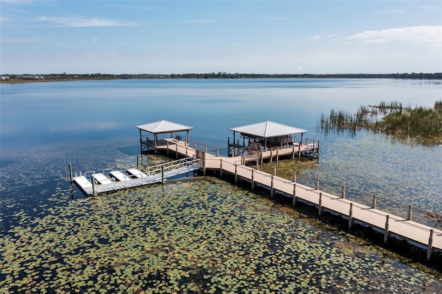 view of dock with a water view