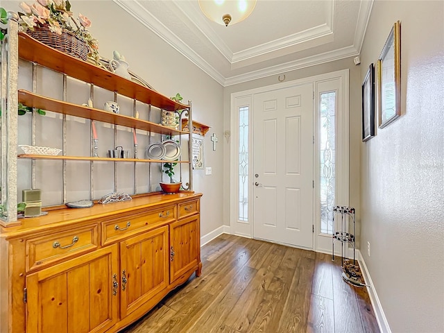 entrance foyer featuring crown molding, light hardwood / wood-style floors, and a healthy amount of sunlight