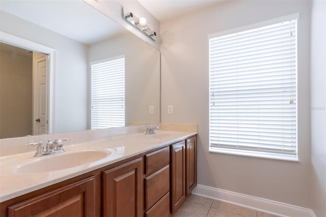 bathroom with vanity and tile patterned floors