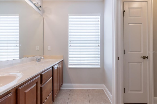 bathroom with tile patterned flooring and vanity