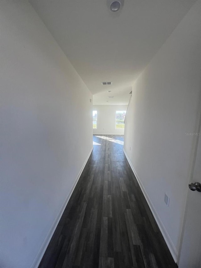 hall with dark hardwood / wood-style flooring