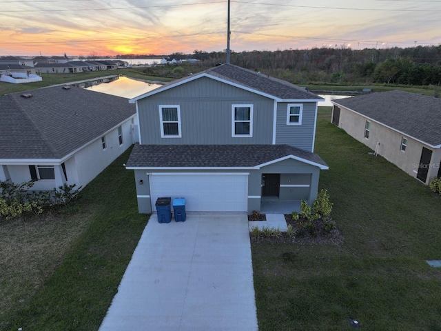 view of aerial view at dusk