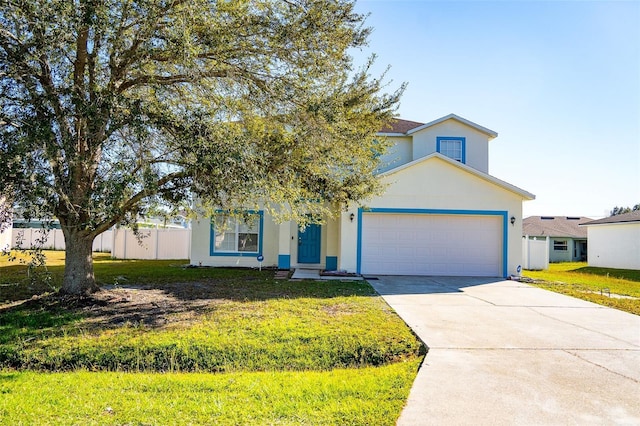 view of front facade featuring a garage and a front yard