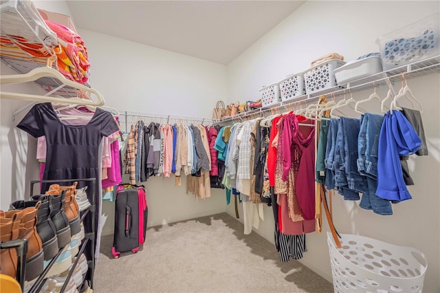 walk in closet with carpet