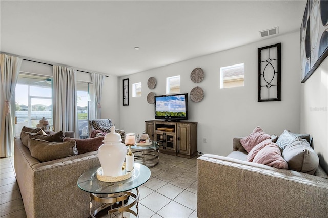 living room featuring light tile patterned floors