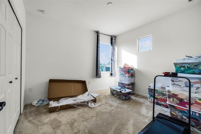 carpeted bedroom featuring a closet