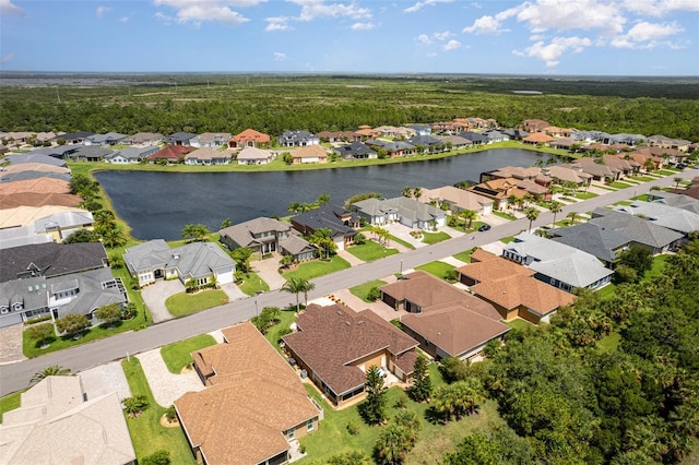 aerial view with a water view