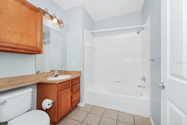 full bathroom with vanity, toilet, bathing tub / shower combination, and tile patterned flooring