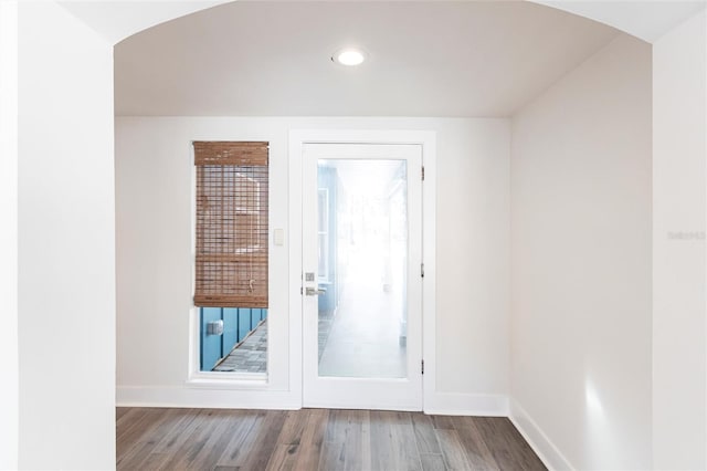 doorway with hardwood / wood-style flooring and a wealth of natural light