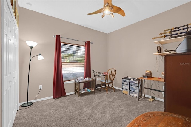 miscellaneous room featuring carpet flooring and ceiling fan