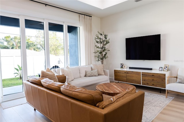 living room featuring light hardwood / wood-style flooring and a healthy amount of sunlight