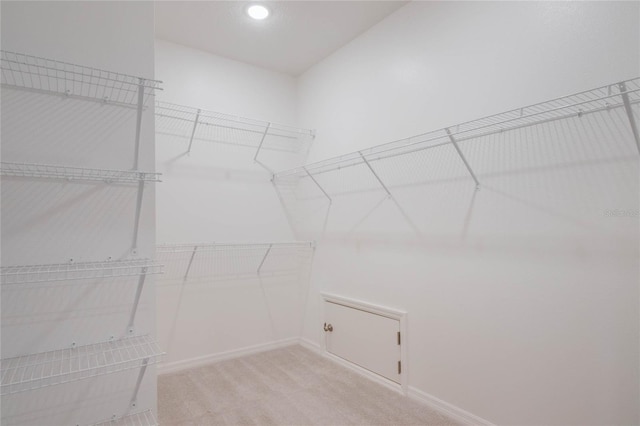 spacious closet with light colored carpet