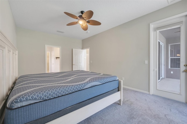 bedroom with ceiling fan and carpet