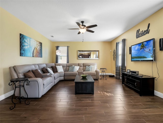 living room with ceiling fan