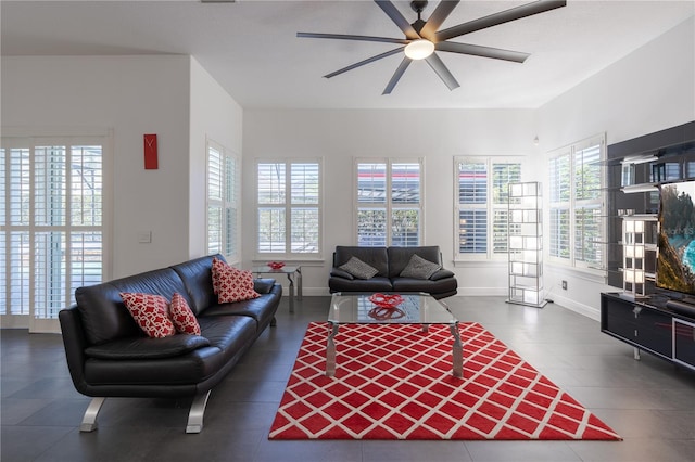 living room featuring ceiling fan