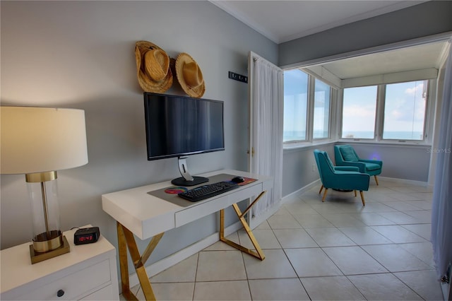 tiled office with crown molding