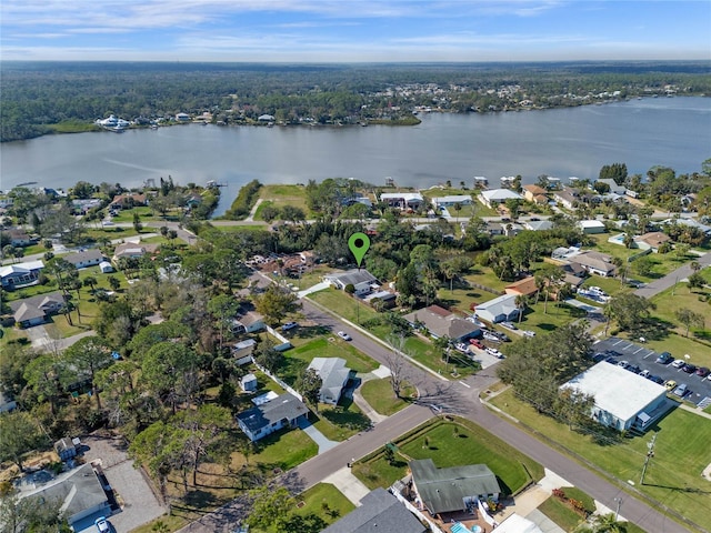 bird's eye view featuring a water view