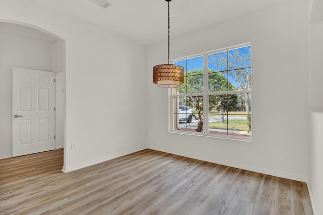 spare room with light hardwood / wood-style flooring