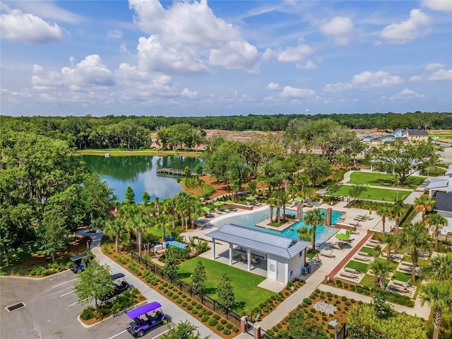 aerial view with a water view