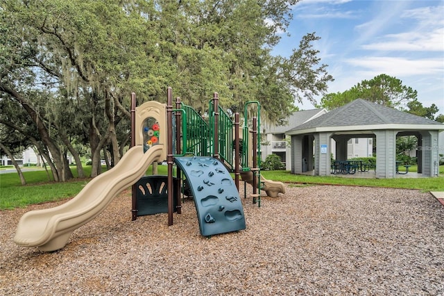 view of jungle gym with a gazebo