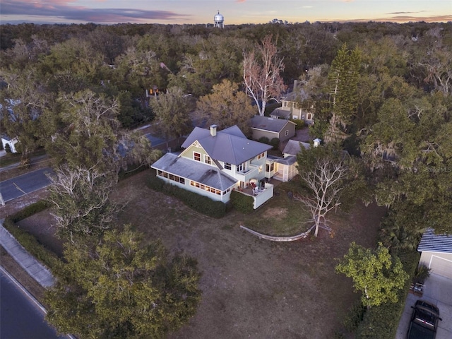 view of aerial view at dusk