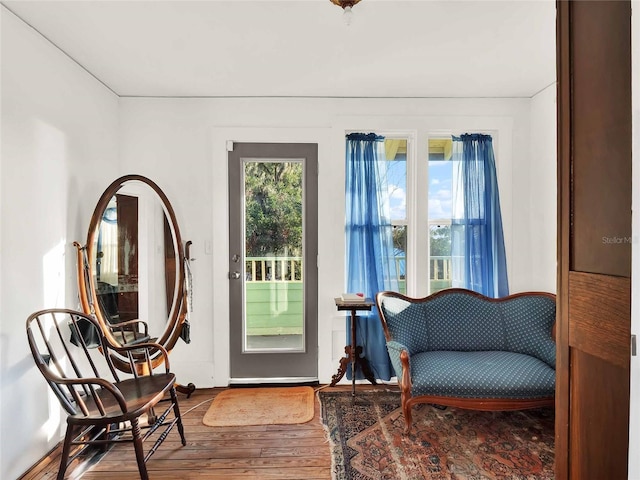 sitting room with hardwood / wood-style floors