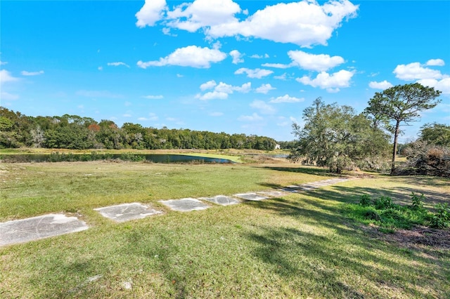 view of yard with a water view