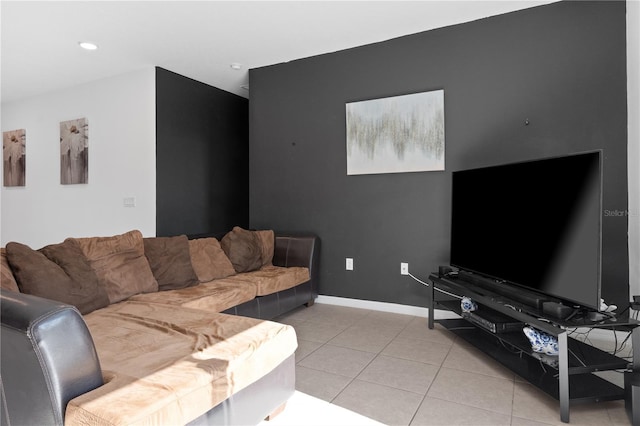 living room featuring light tile patterned flooring