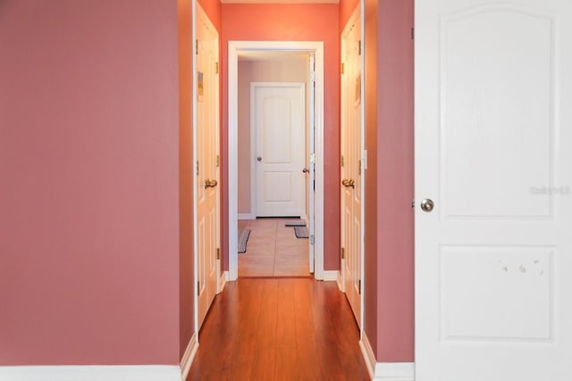 hallway with wood-type flooring