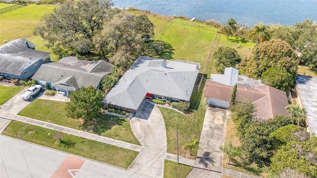 bird's eye view featuring a water view