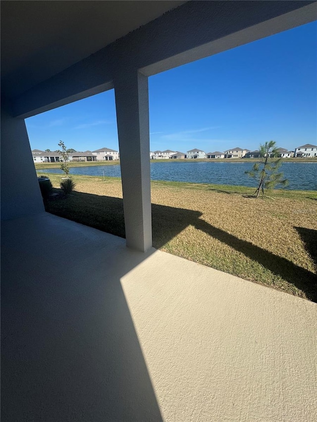 view of patio / terrace featuring a water view