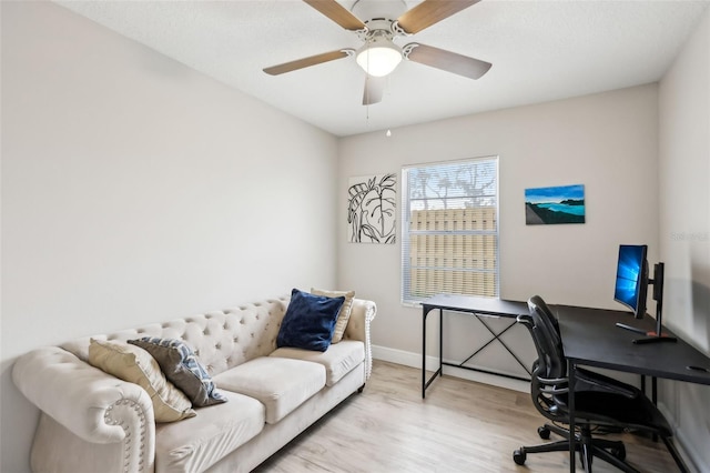 office area featuring ceiling fan and light hardwood / wood-style floors