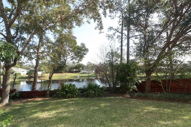 view of yard with a water view