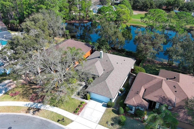 bird's eye view featuring a water view