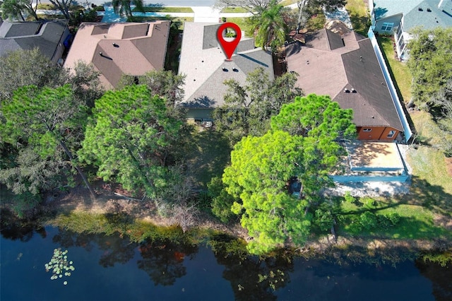 drone / aerial view featuring a water view