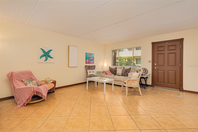 living room featuring light tile patterned floors