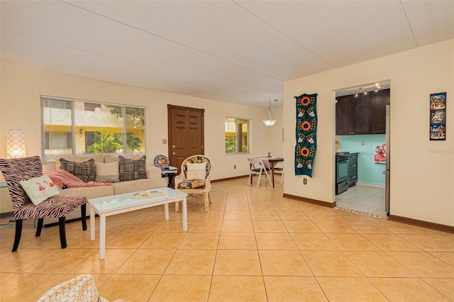 living room featuring light tile patterned floors