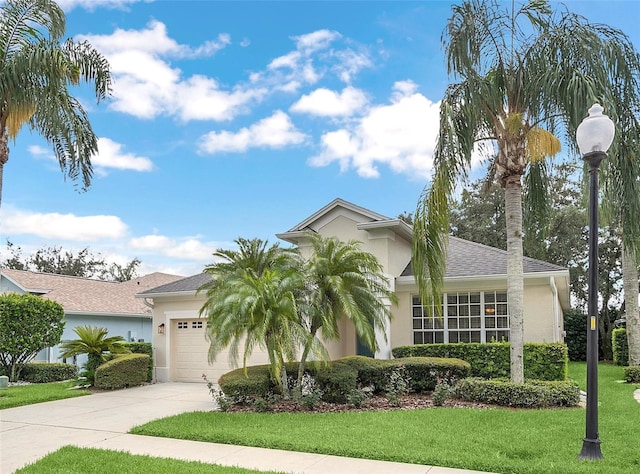 view of front of home with a garage and a front yard