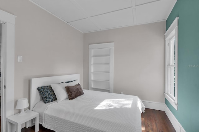 bedroom featuring dark hardwood / wood-style floors and multiple windows