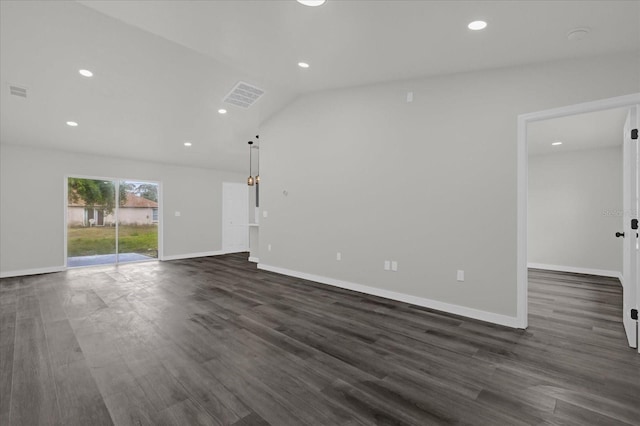 unfurnished living room with lofted ceiling and dark hardwood / wood-style floors