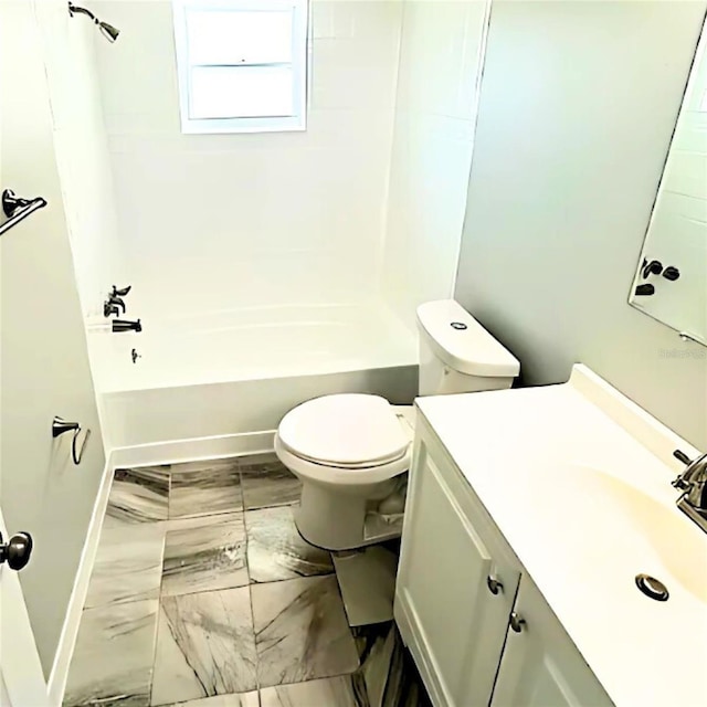 full bathroom featuring vanity, toilet, and shower / bathing tub combination