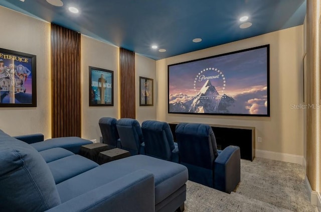 home theater room featuring carpet floors