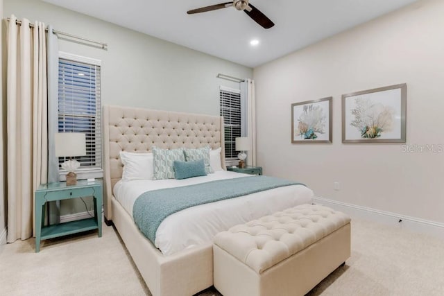 bedroom featuring carpet flooring and ceiling fan