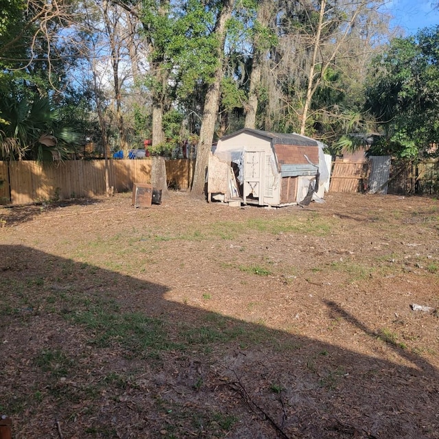 view of yard with a shed