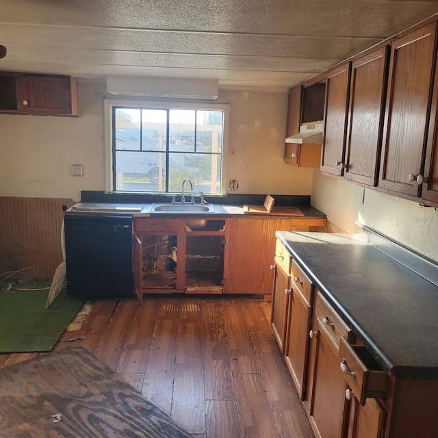 kitchen with sink and dark hardwood / wood-style floors