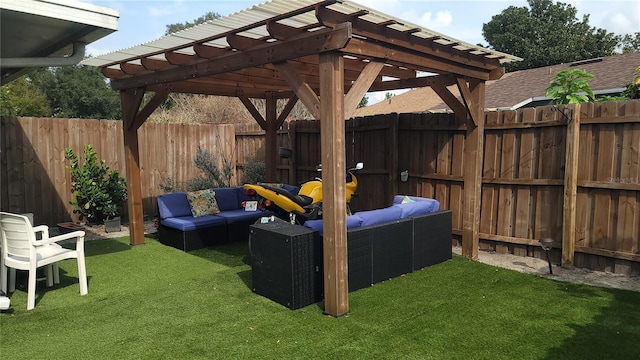 view of patio / terrace featuring an outdoor hangout area and a pergola