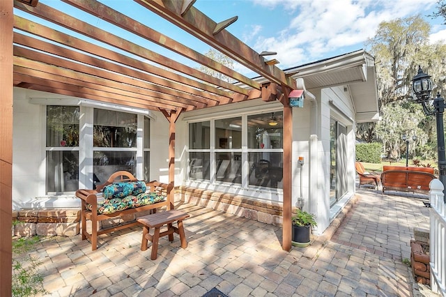 view of patio featuring a pergola